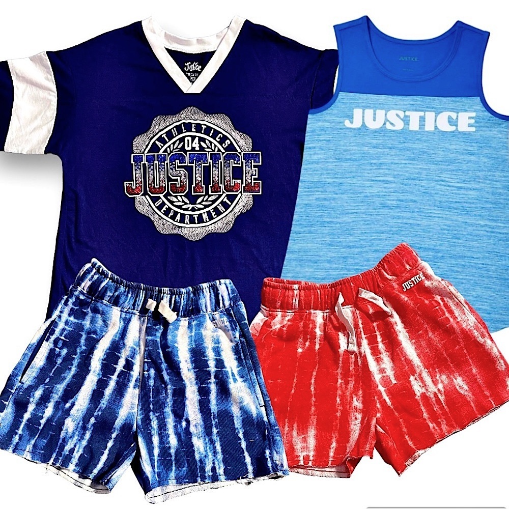 JUSTICE Girls Size XS 5/6 Outfit 4Pc Set Bundle Lot Tee, Shorts, Tank Top NEW
